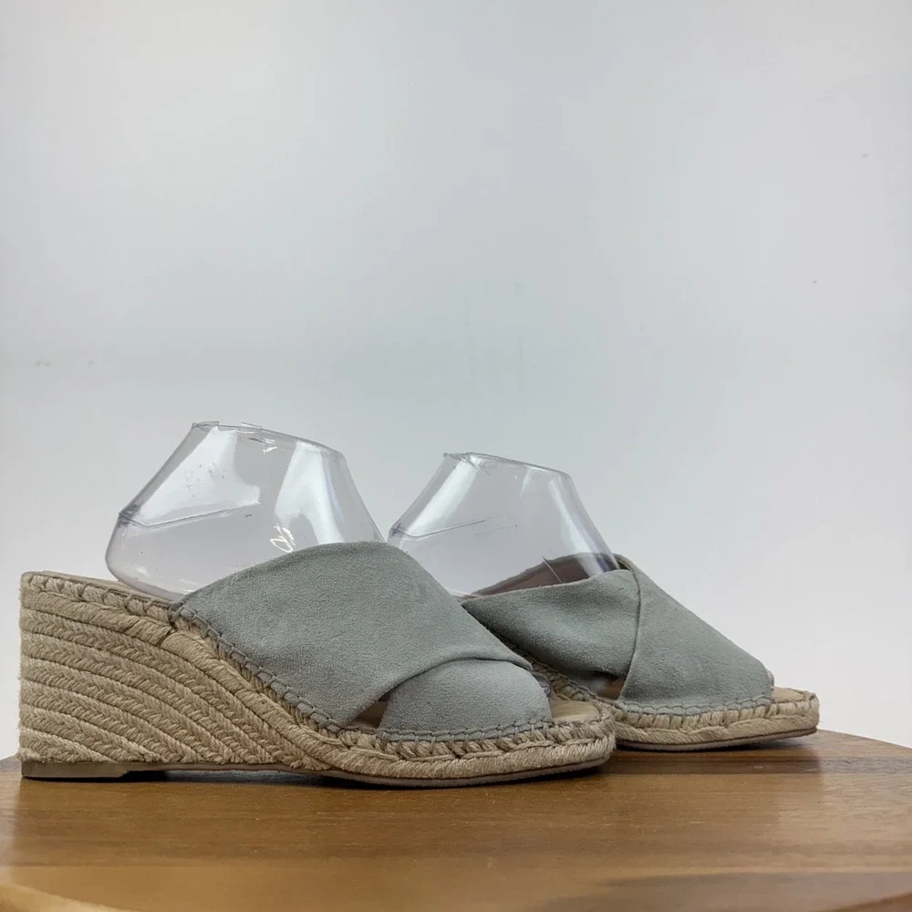 Womens Splendid Britt Teal Blue Leather Slip On Wedge Espadrille Sandals Size 11